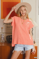 Trendsi Zenana Woven Double Gauze Acid Washed Short Sleeve Top -