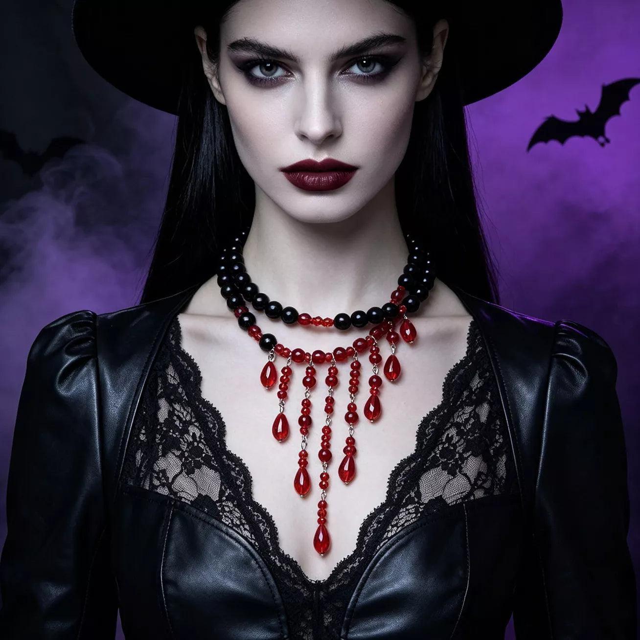 Trendsi Halloween Teardrop Beaded Double Layered Necklace -