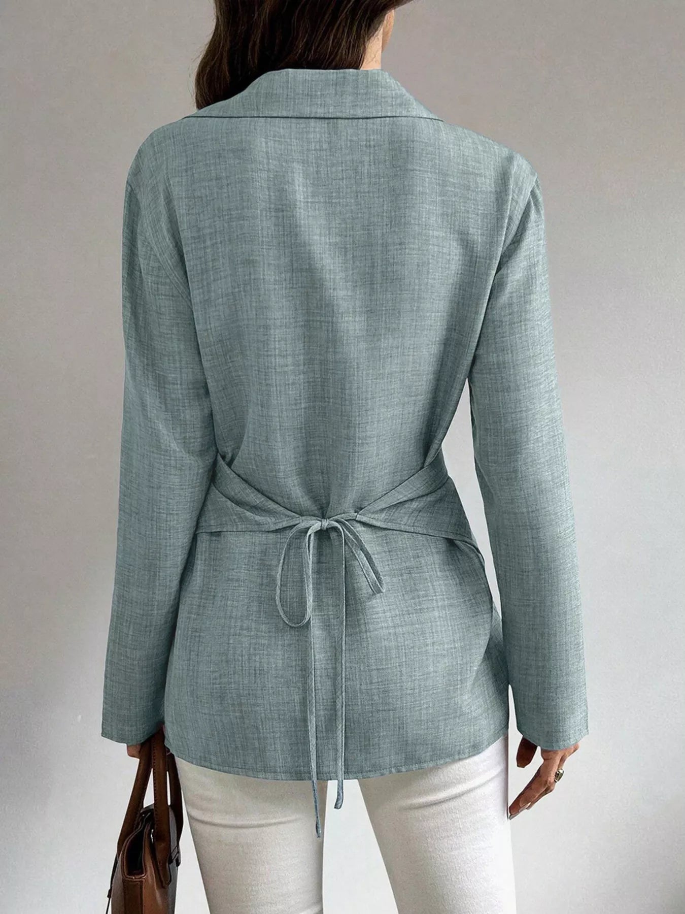 Trendsi Criss-Cross Wrap Front Long Sleeve Shirt -