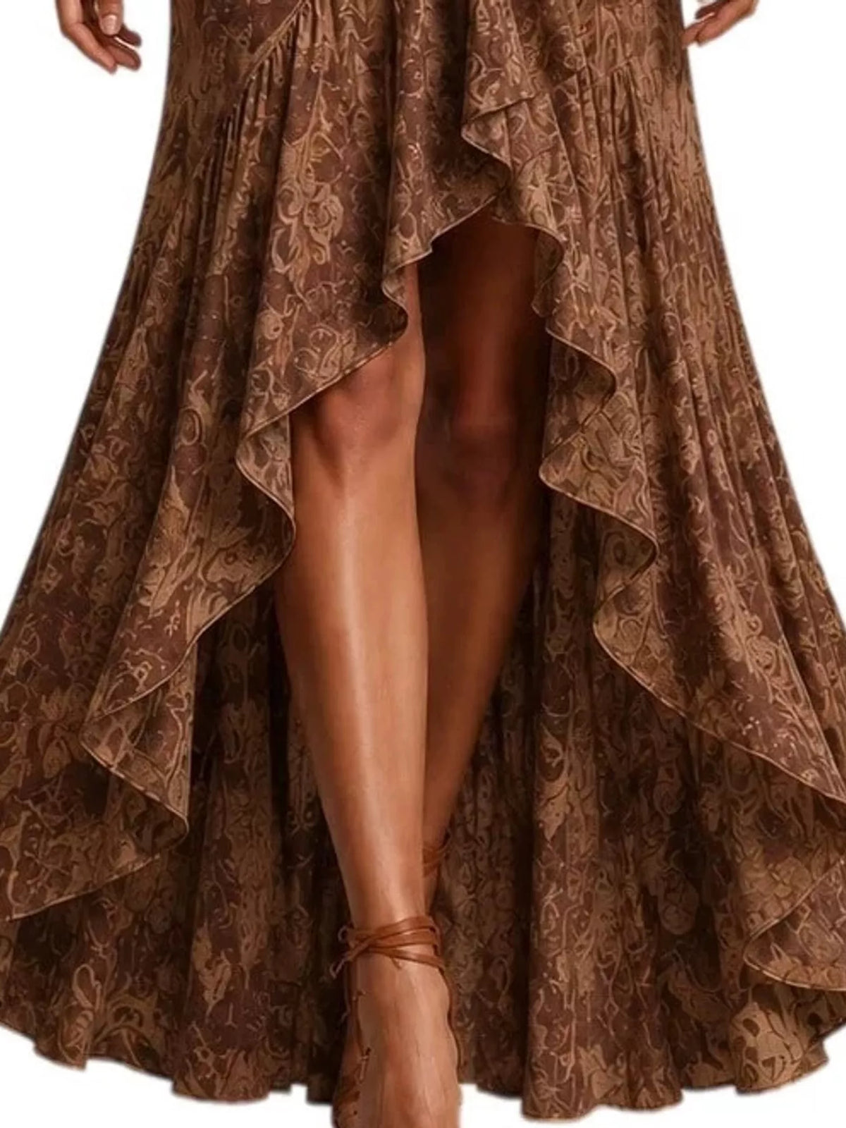 High-low maxi dress, brown high-low hem