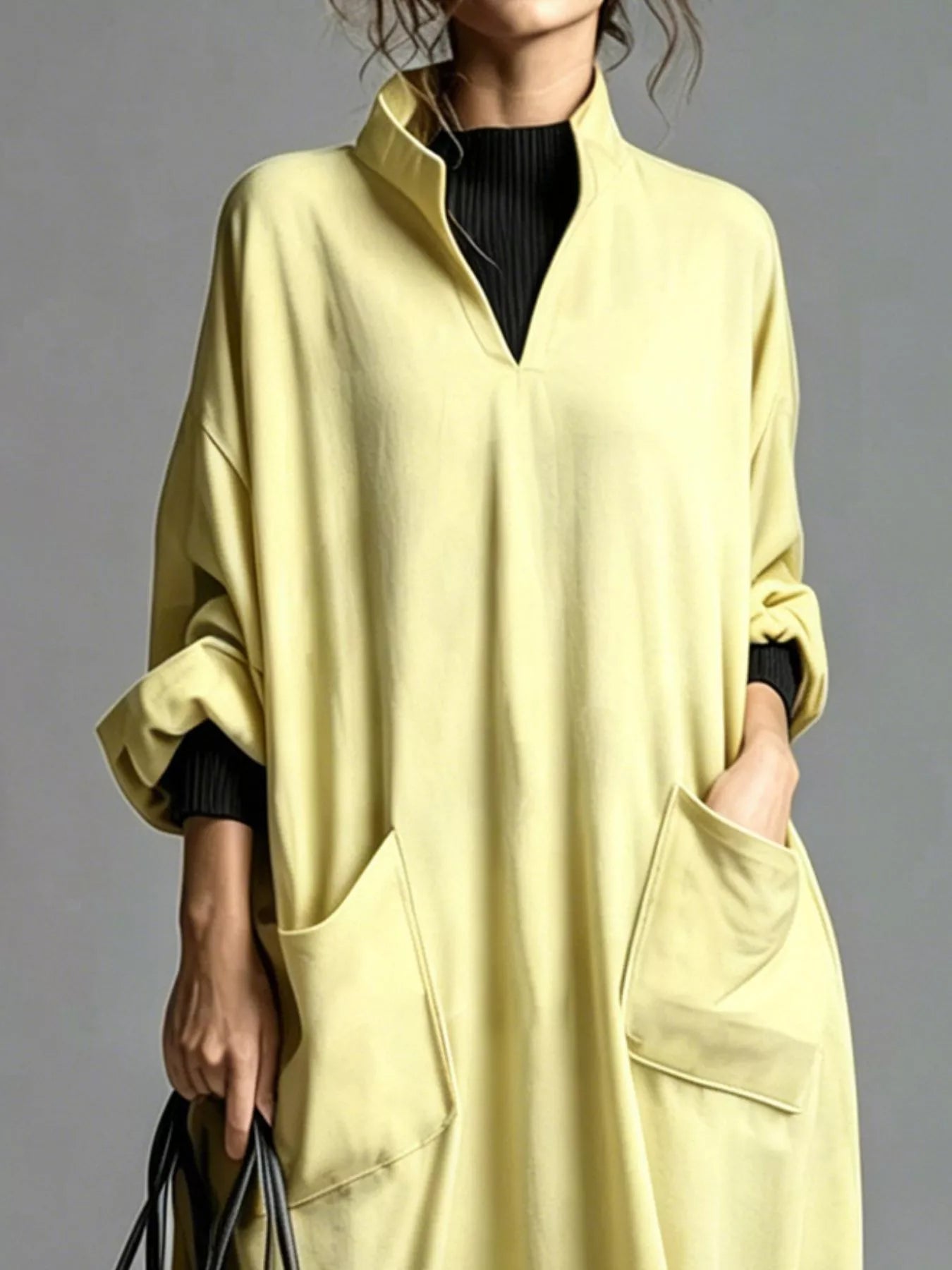 Trendsi Full Size Loose-Fit Mock Neck Midi Dress with Pockets Plus Size -