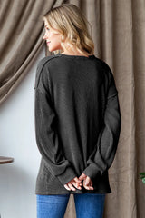 Trendsi Heimish Ribbed Exposed Seam Long Sleeve T-Shirt - Shirts
