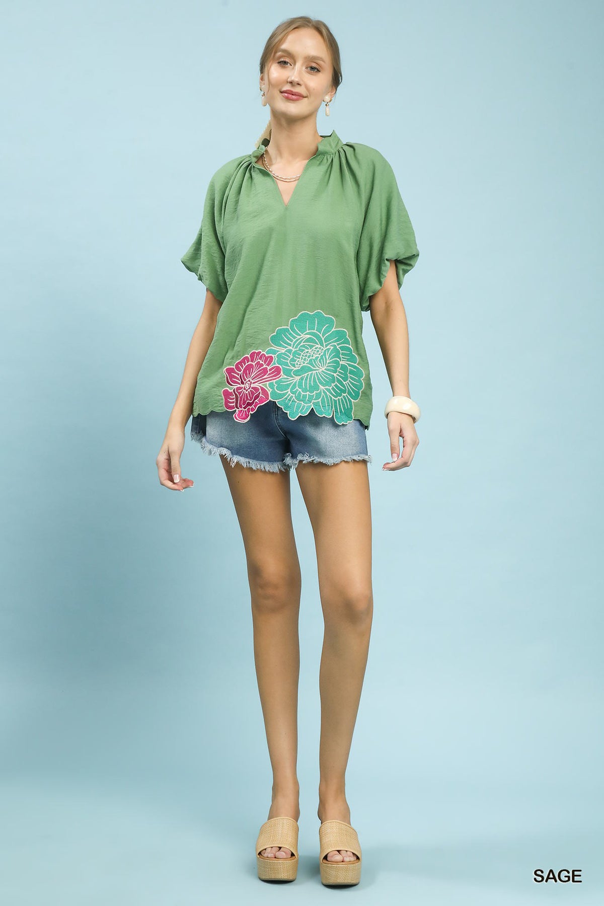 Women's Floral Embroidered Hem Relaxed-Fit Blouse — product view 5