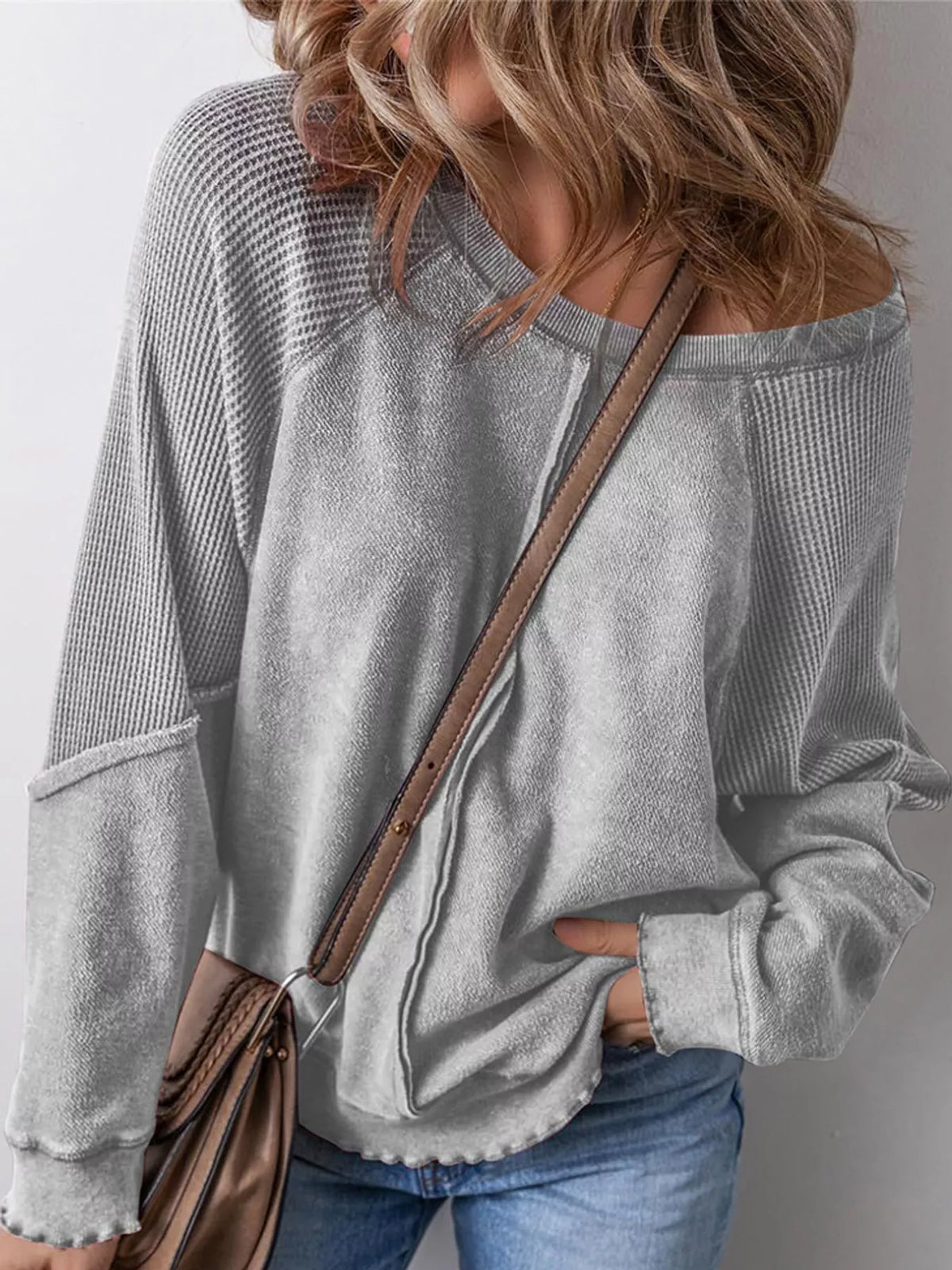 Waffle-knit sweatshirt, gray front