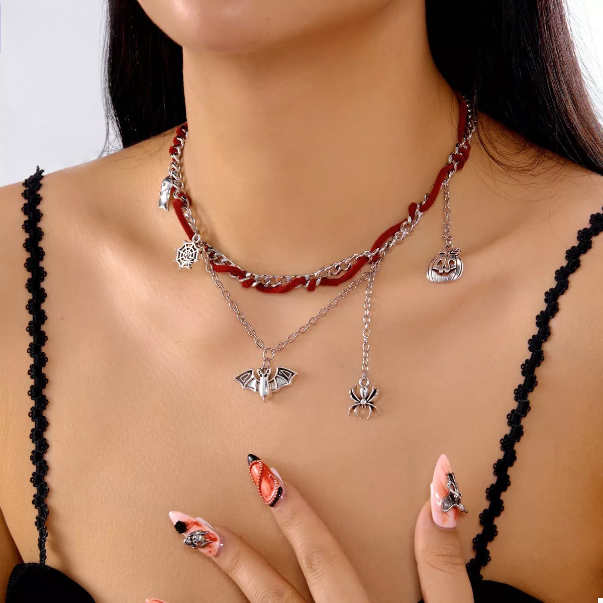 Trendsi Halloween Double Layered Pendant Necklace -