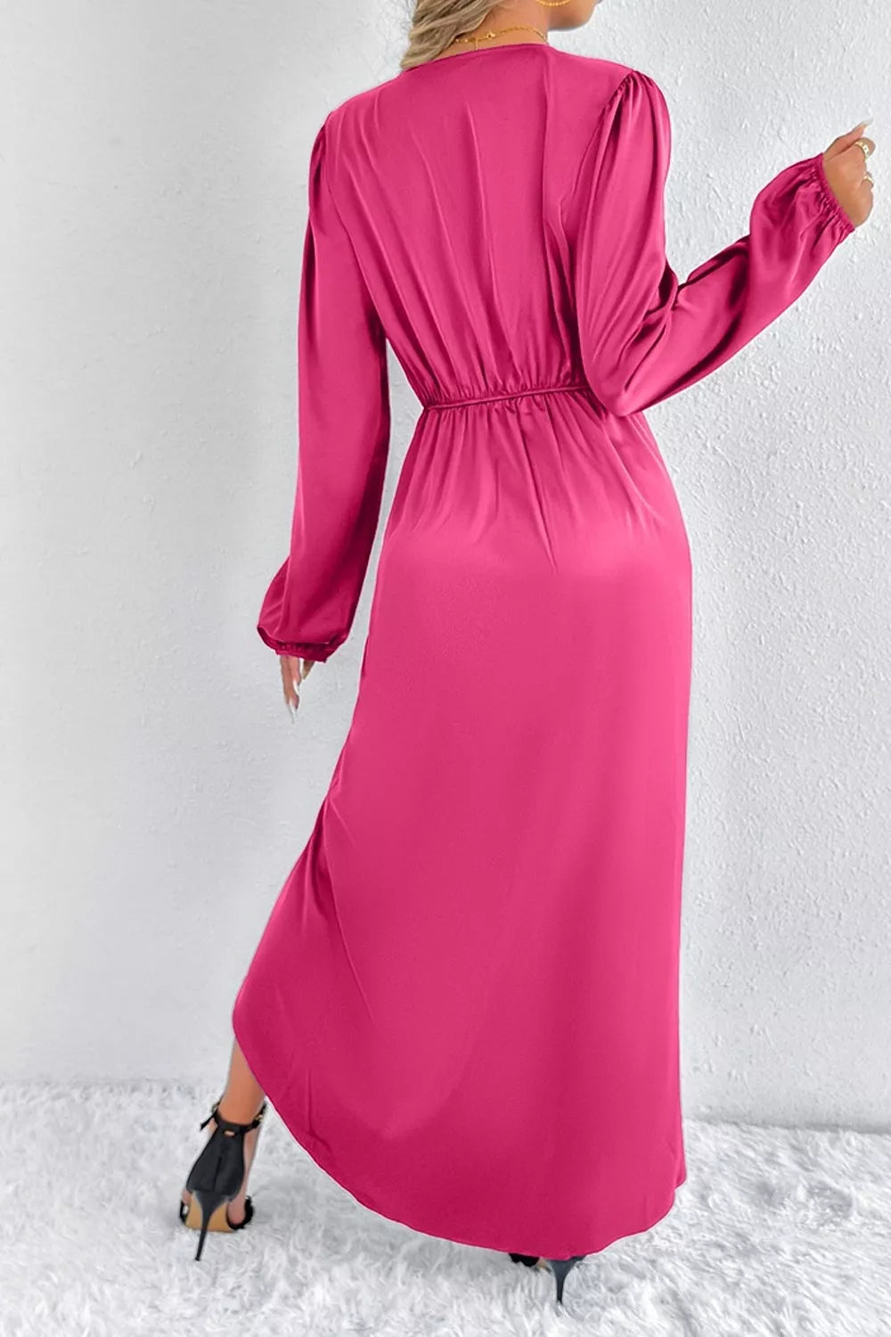 Trendsi Satin Balloon Sleeve Midi Dress -
