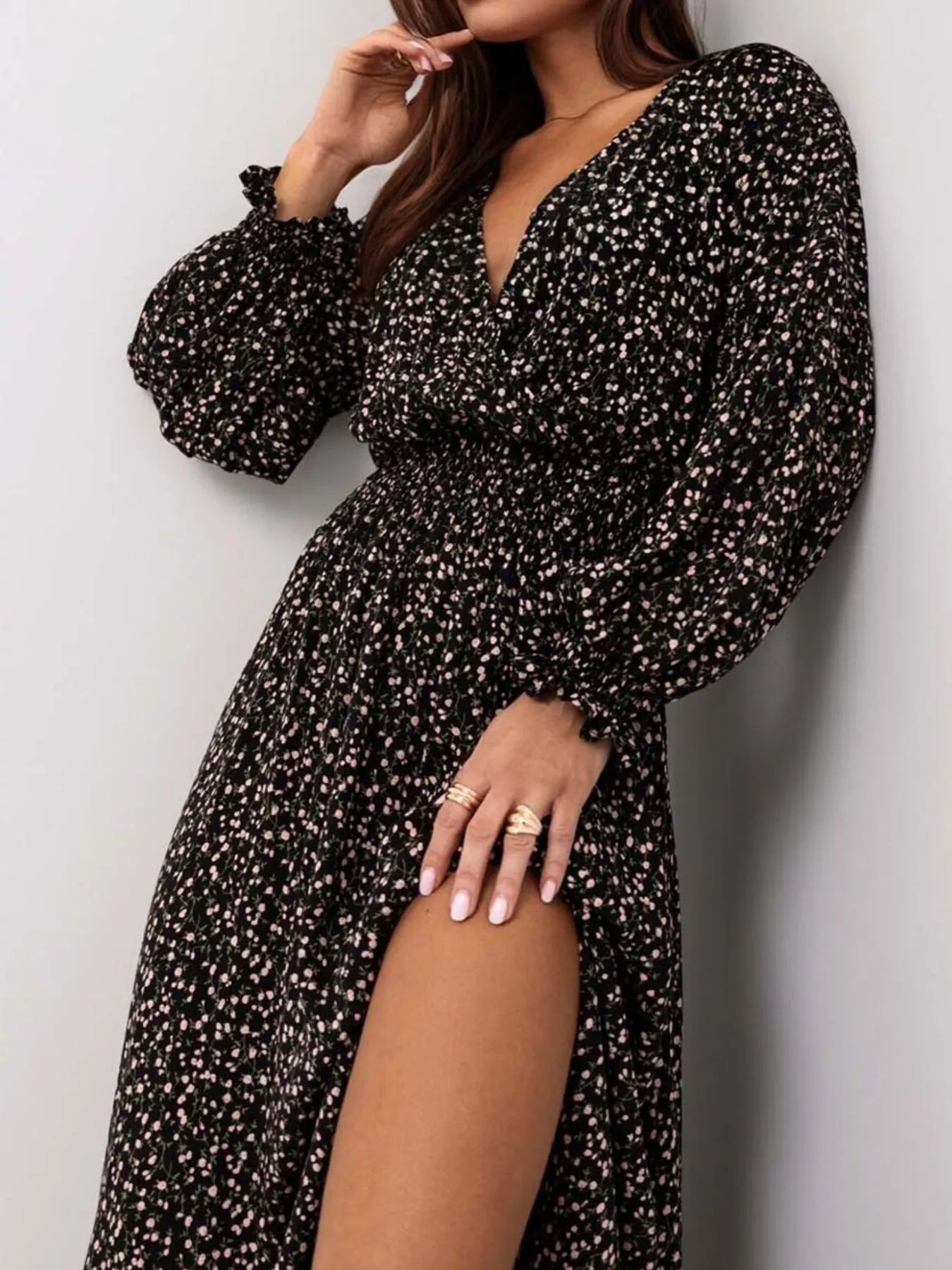 Trendsi Bohemian Printed Maxi Dress with Plunging Neckline -