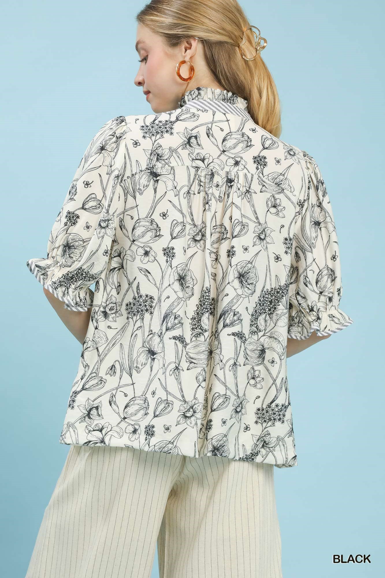 Women's Mixed Print Button-Front Blouse With Smocked Yoke — product view 3