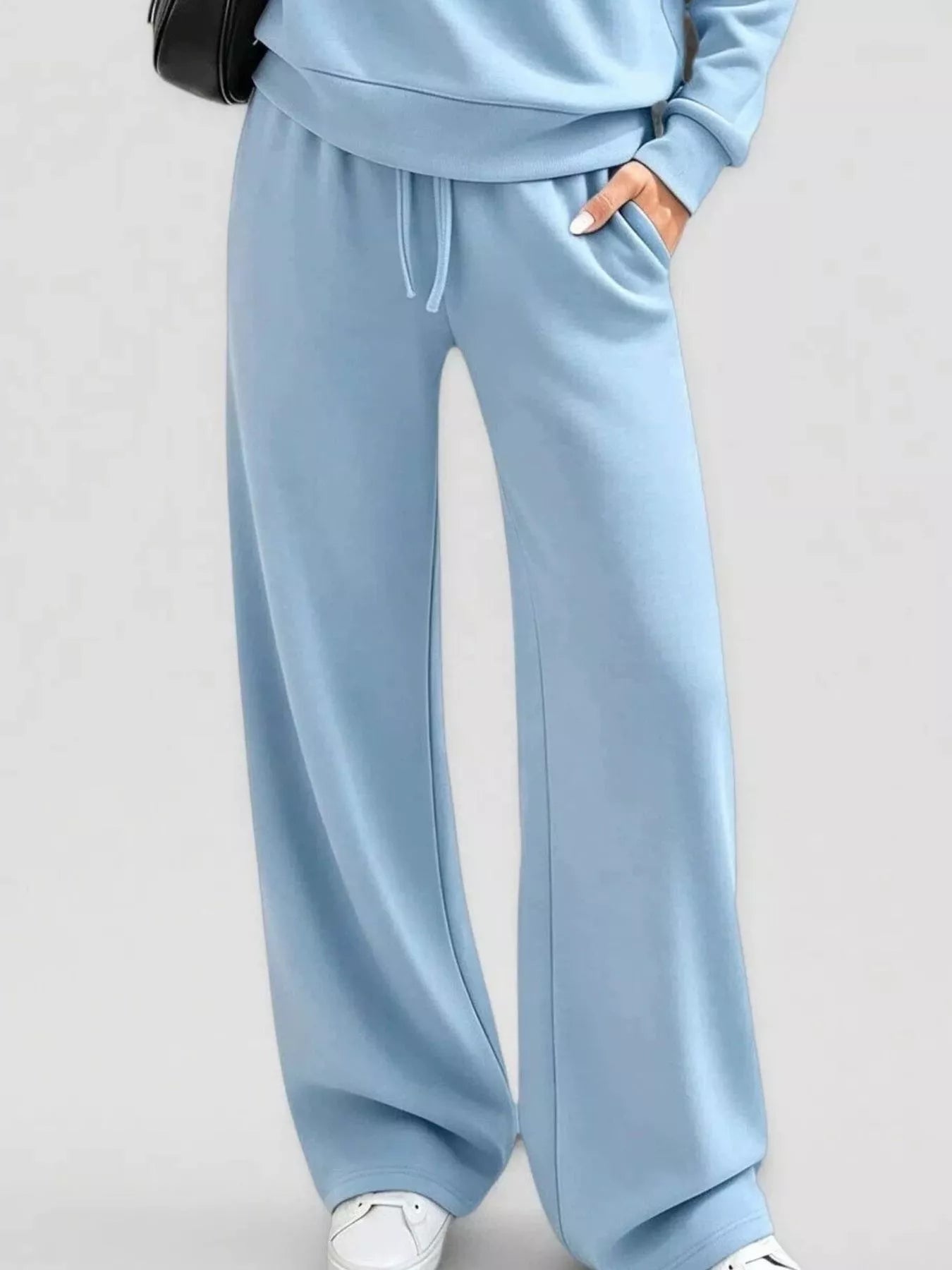 Button-detail dropped-shoulder top and pants set