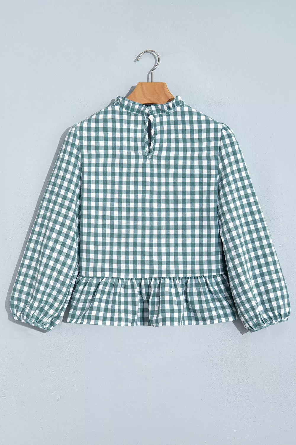 Trendsi 3/4 Sleeve Shirred Plaid Peplum Top -