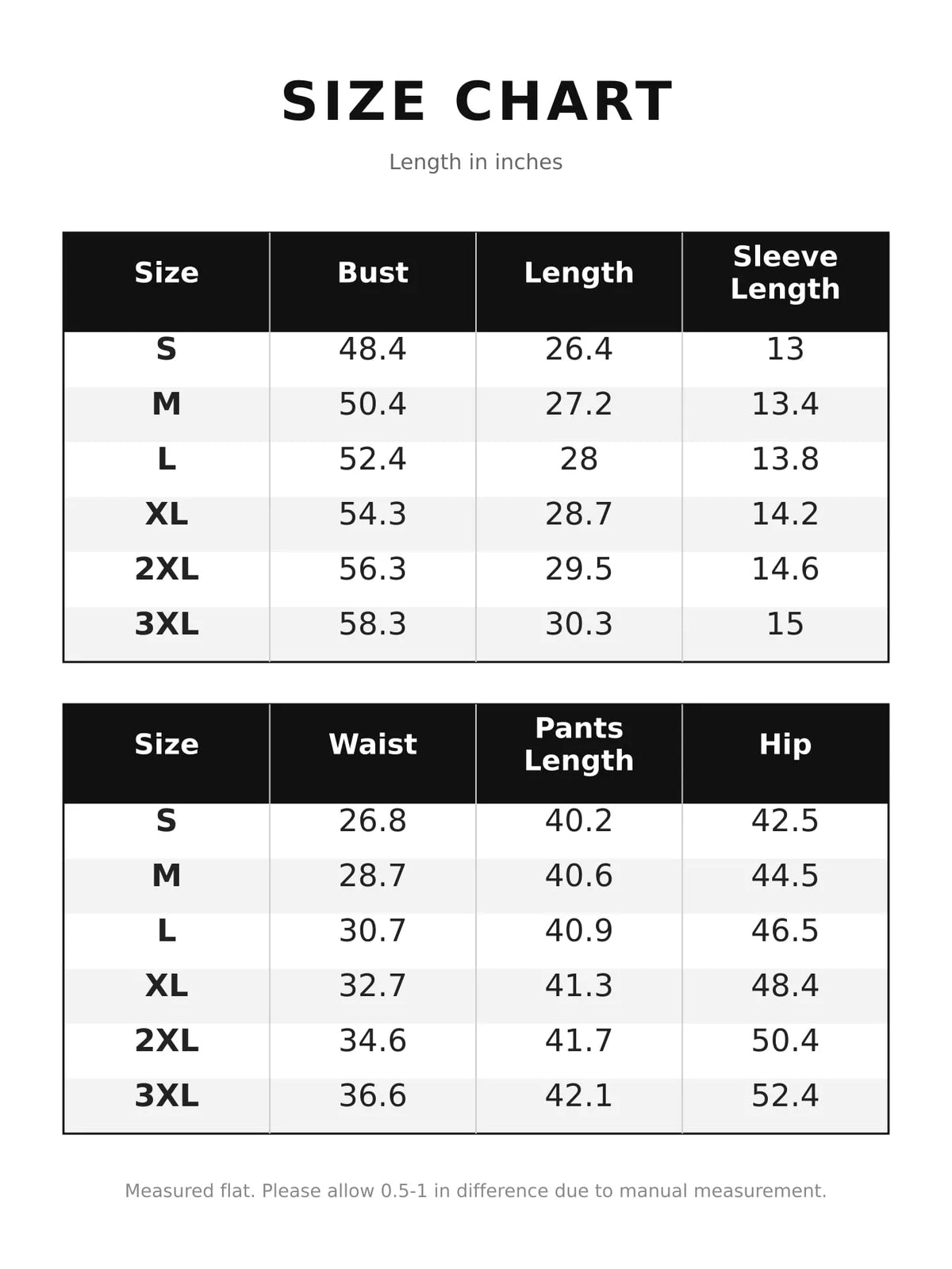 Chiffon Top and Wide-Leg Pants Set — size and measurement chart