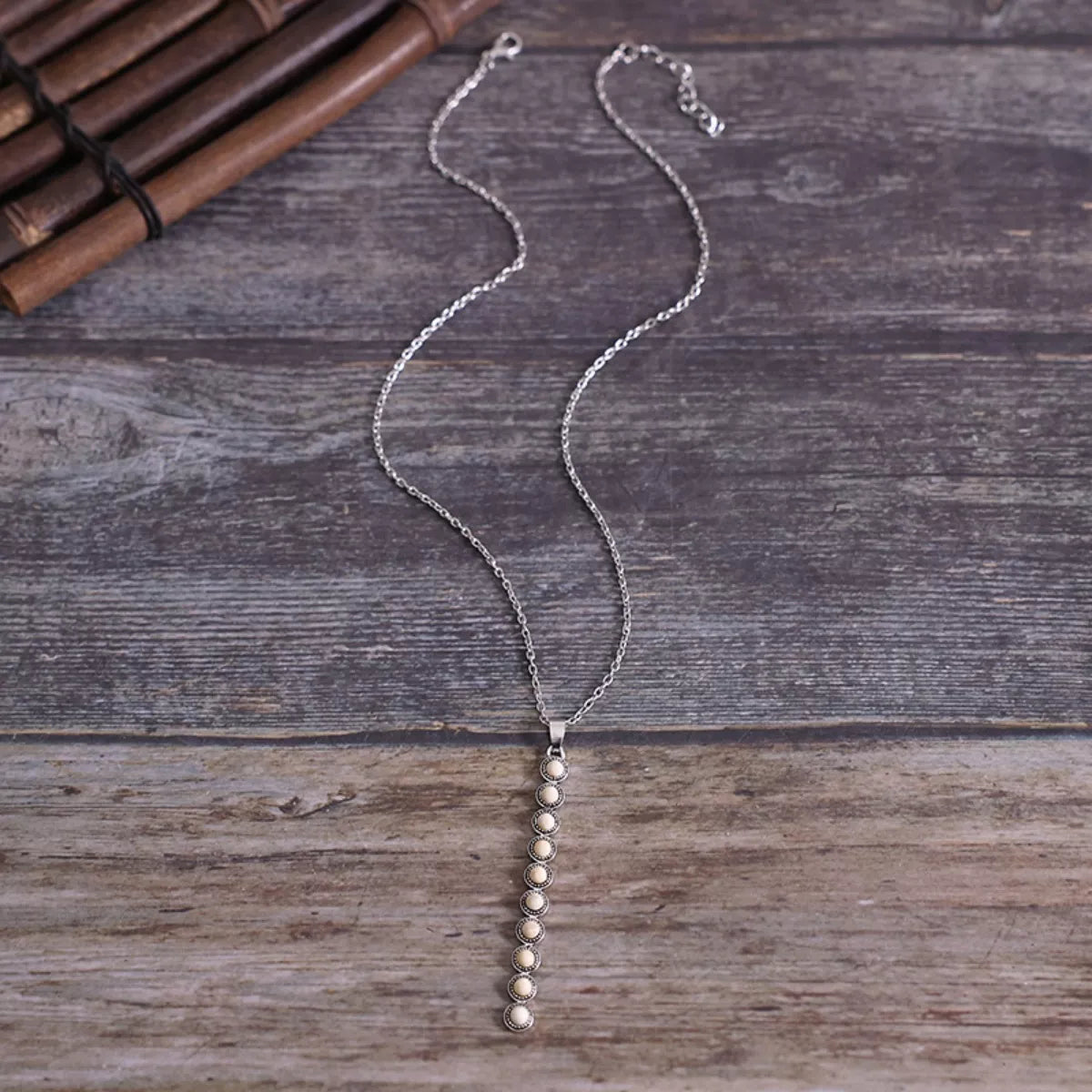 Trendsi Vintage Style Beaded Bar Necklace -
