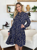 Trendsi Double Take Full Size Printed Ruffle Hem Long Sleeve Tiered Dress -