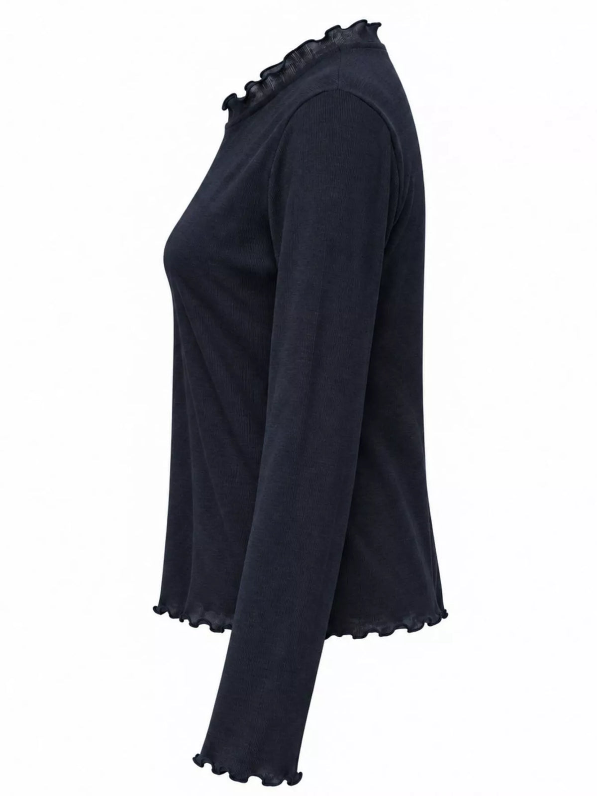 Long Sleeve Lettuce Edge Crew Neck T-Shirt in black