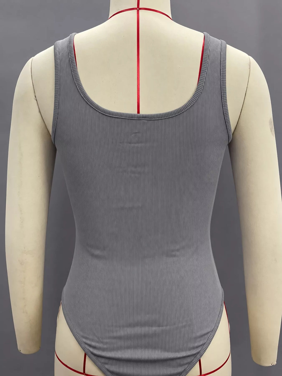 Ribbed bodysuit, dark gray mannequin back