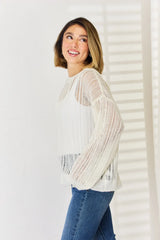 Trendsi HYFVE Openwork Ribbed Trim Long Sleeve Knit Top -