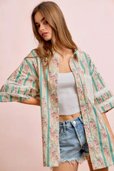 Trendsi BiBi Eyelet Lace And Floral Mix And Match Shirt Top - Shirts