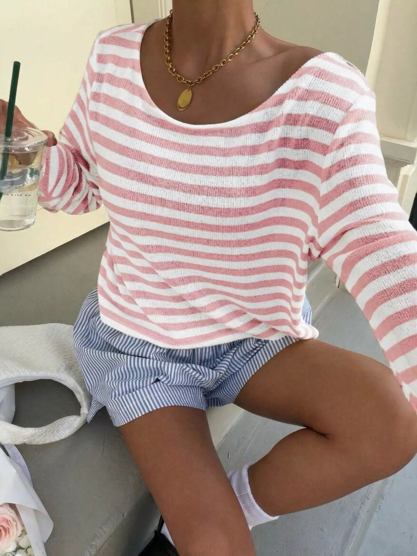Trendsi Boat Neck Striped Long Sleeve T-Shirt -