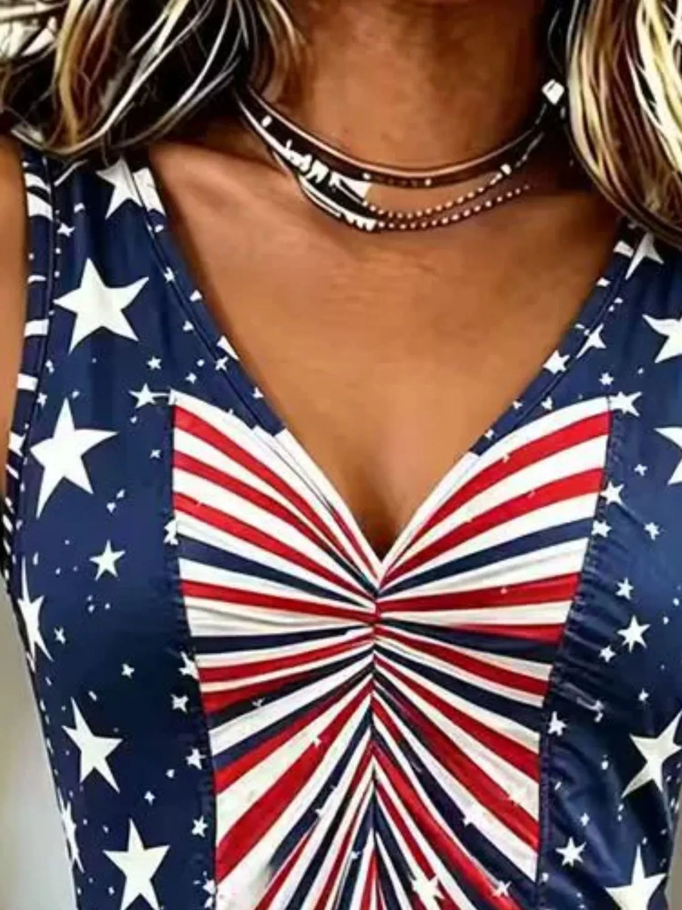 Trendsi Full Size American Flag Print V-Neck Sleeveless Top Plus Size -