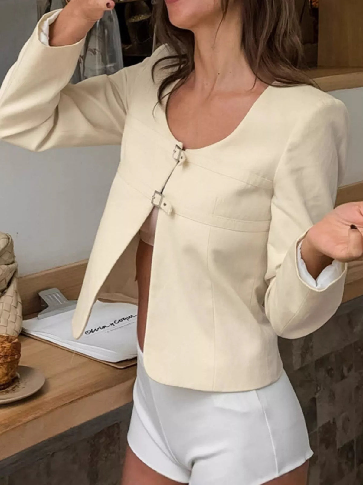 Trendsi Buckle-Front Cropped Jacket -