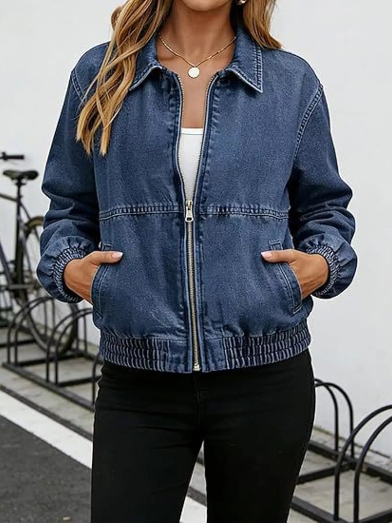 Trendsi Classic Zip-Up Denim Jacket -