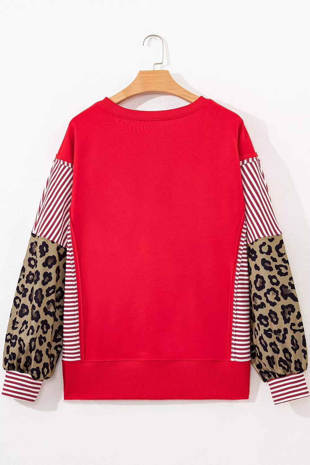 Trendsi Leopard and Striped Patchwork Sleeves Sweatshirt -