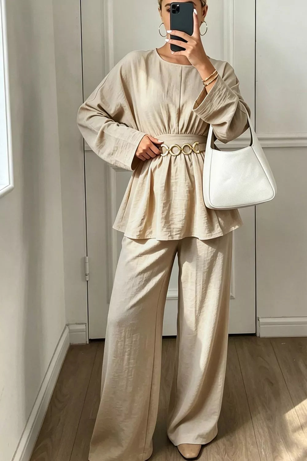 Chain-waist top and pants set