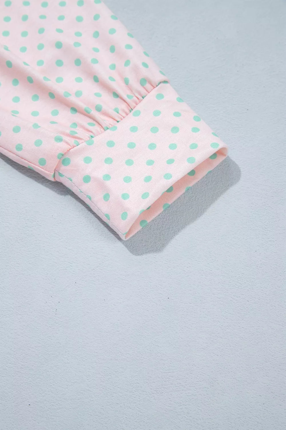 Striped Polka Dot Long Sleeve Polo Top, cuff detail