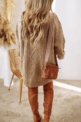 Trendsi Cable-Knit Round Neck Sweater Dress -