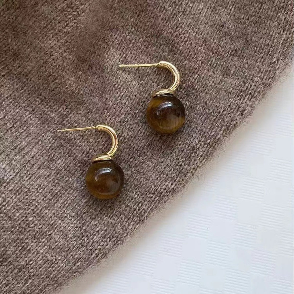 Trendsi Tiger Eye Ball Drop Earrings -