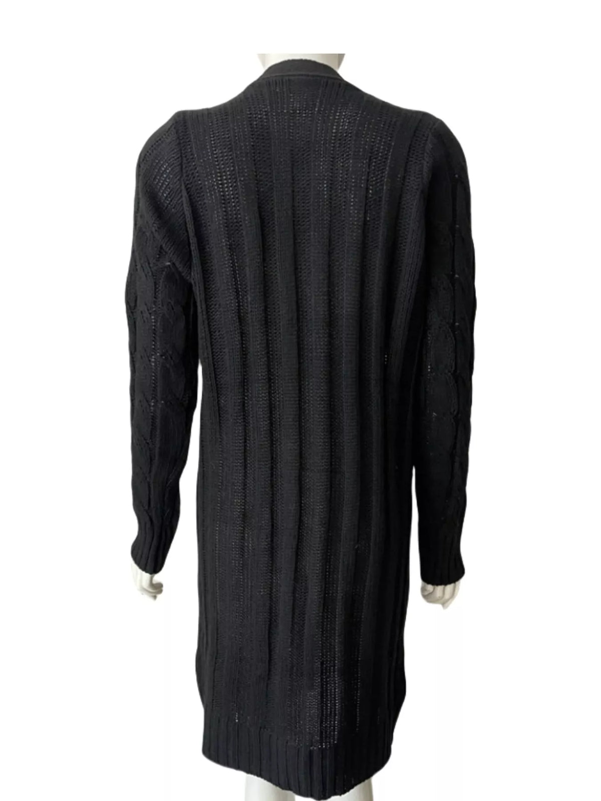 Cable Knit Button-Down Cardigan with Pockets — back view