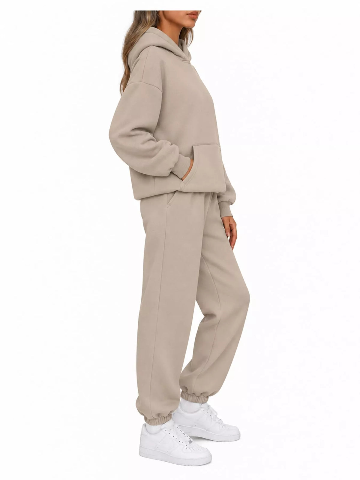 Drop Shoulder Hoodie and Jogger Sweatpants Set — side view