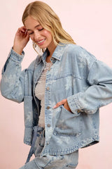 Trendsi BiBi Printed Washed Denim Jacket With Pocket -