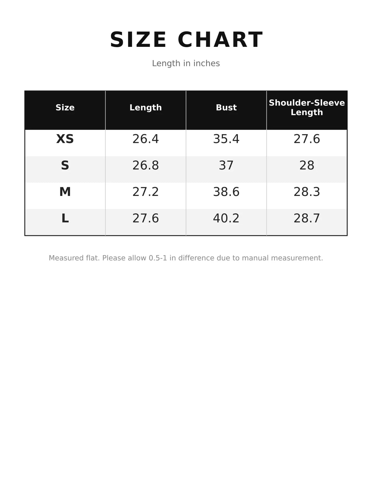 Size chart for mock neck chiffon cape