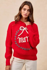 Trendsi BiBi Christmas Wreath Merry Letter Knit Top -