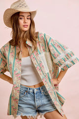 Trendsi BiBi Eyelet Lace And Floral Mix And Match Shirt Top - Shirts