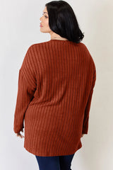 Trendsi Basic Bae Full Size Ribbed Half Button Long Sleeve High-Low T-Shirt - Pants