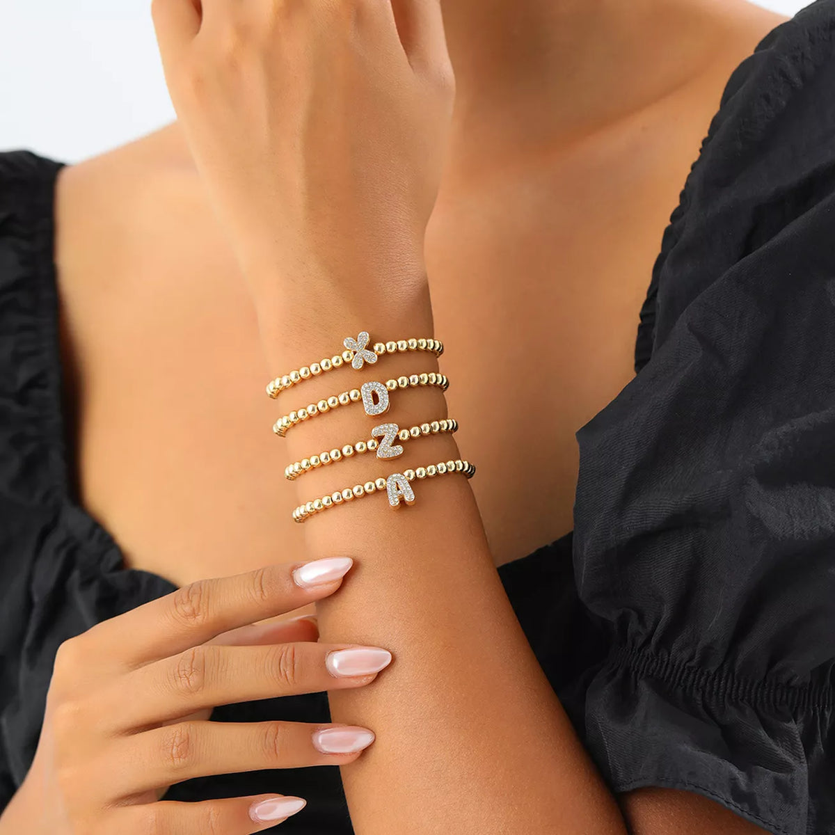 Gold-plated bead letter bracelet