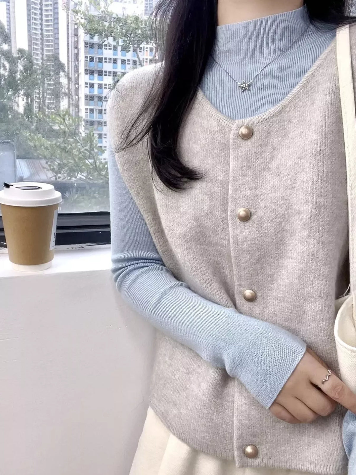 Button-Down Sweater Vest, detail view in gray