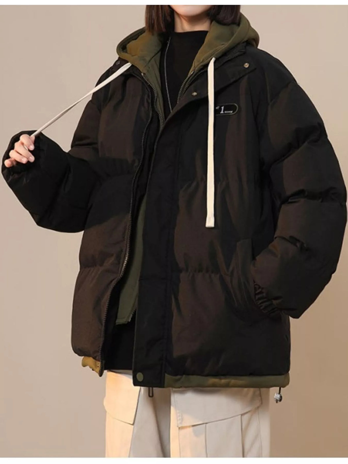 Zip-Up Hooded Puffer Jacket — front view