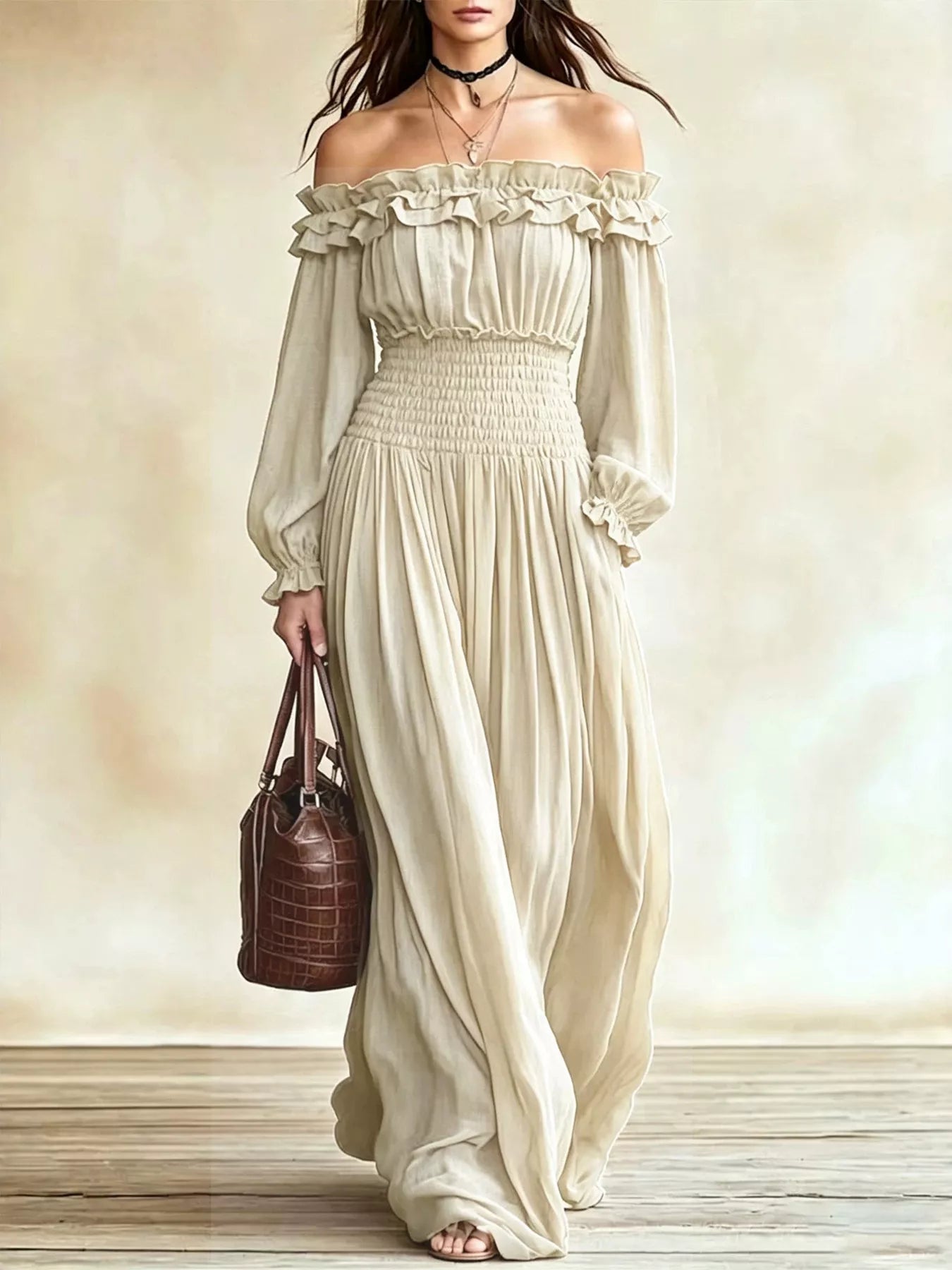 Trendsi Full Size Off-Shoulder Ruffled Maxi Dress with Smocked Waist Plus Size -