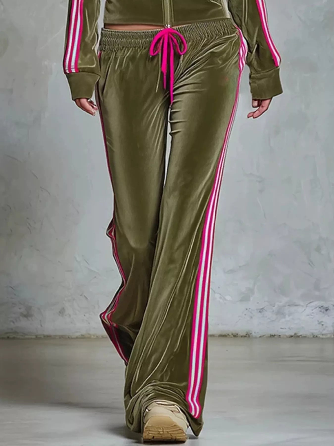 Trendsi Striped Zip Up Outerwear and Pants Set -