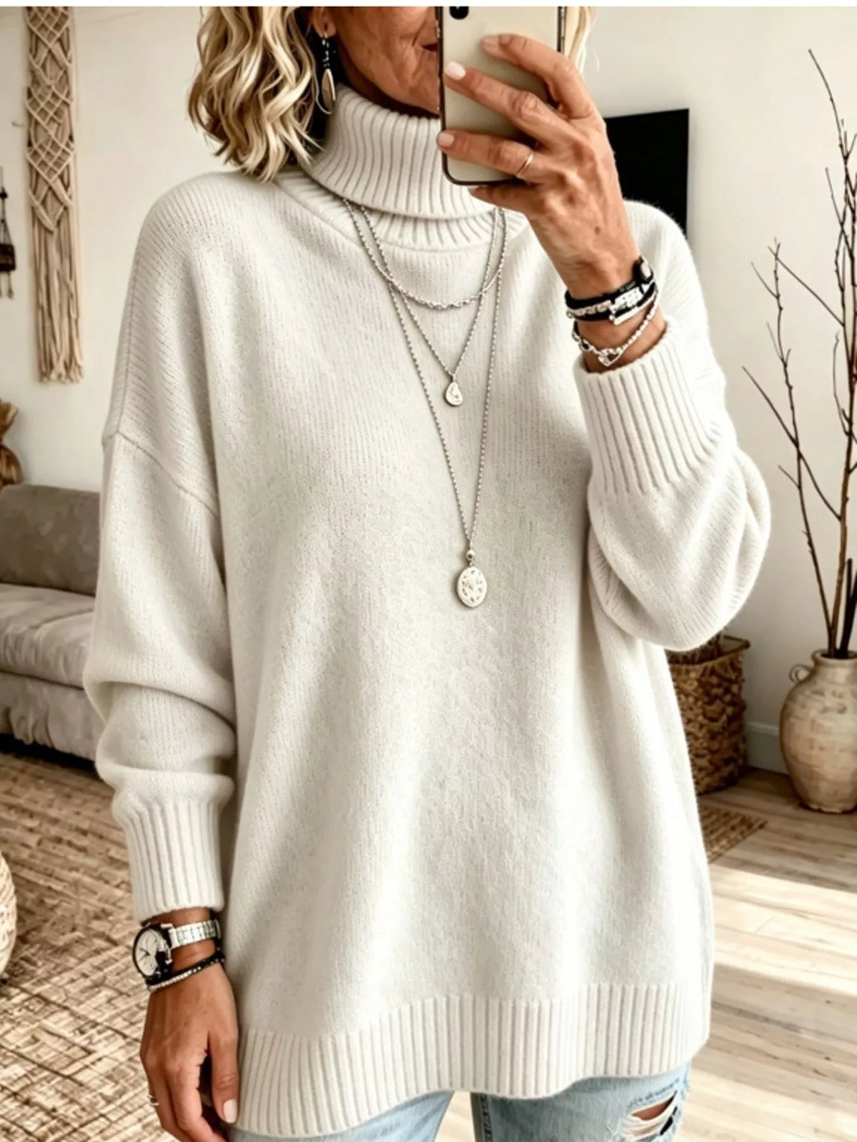 Oversized Turtleneck Pullover Sweater — front view