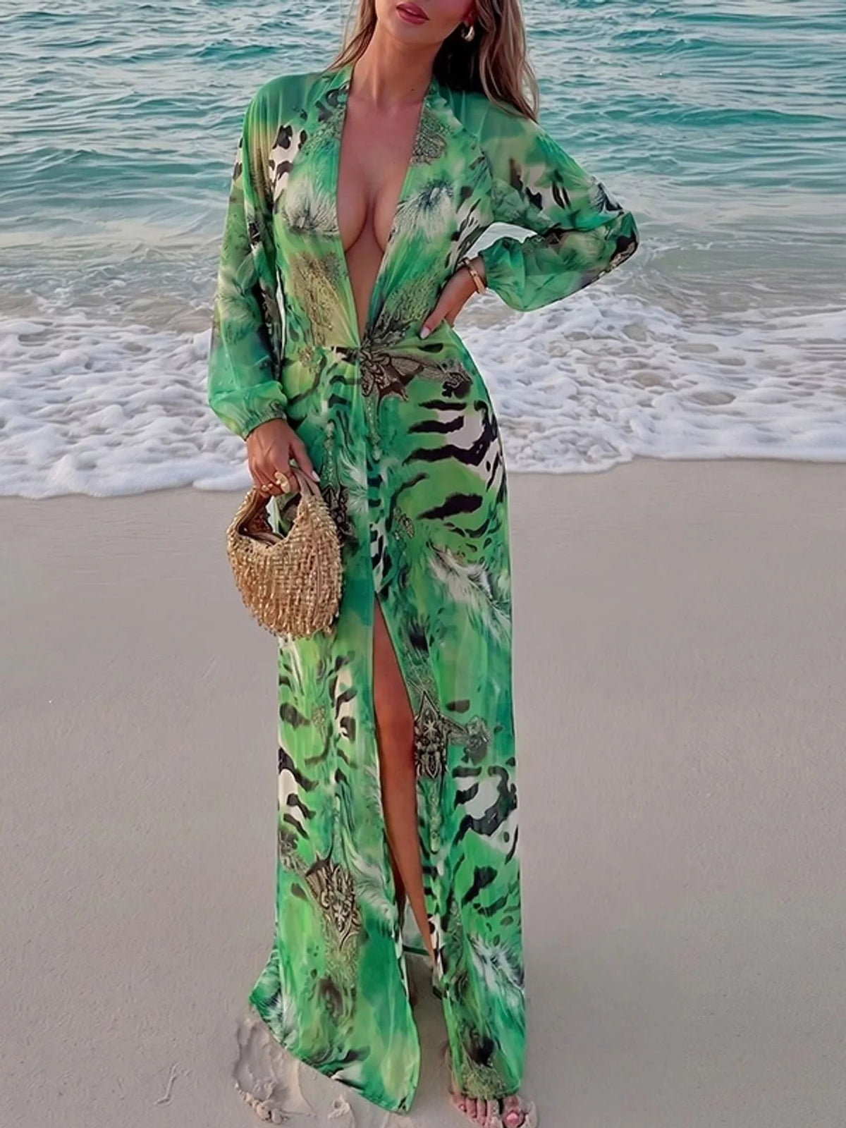 Printed maxi dress, green front