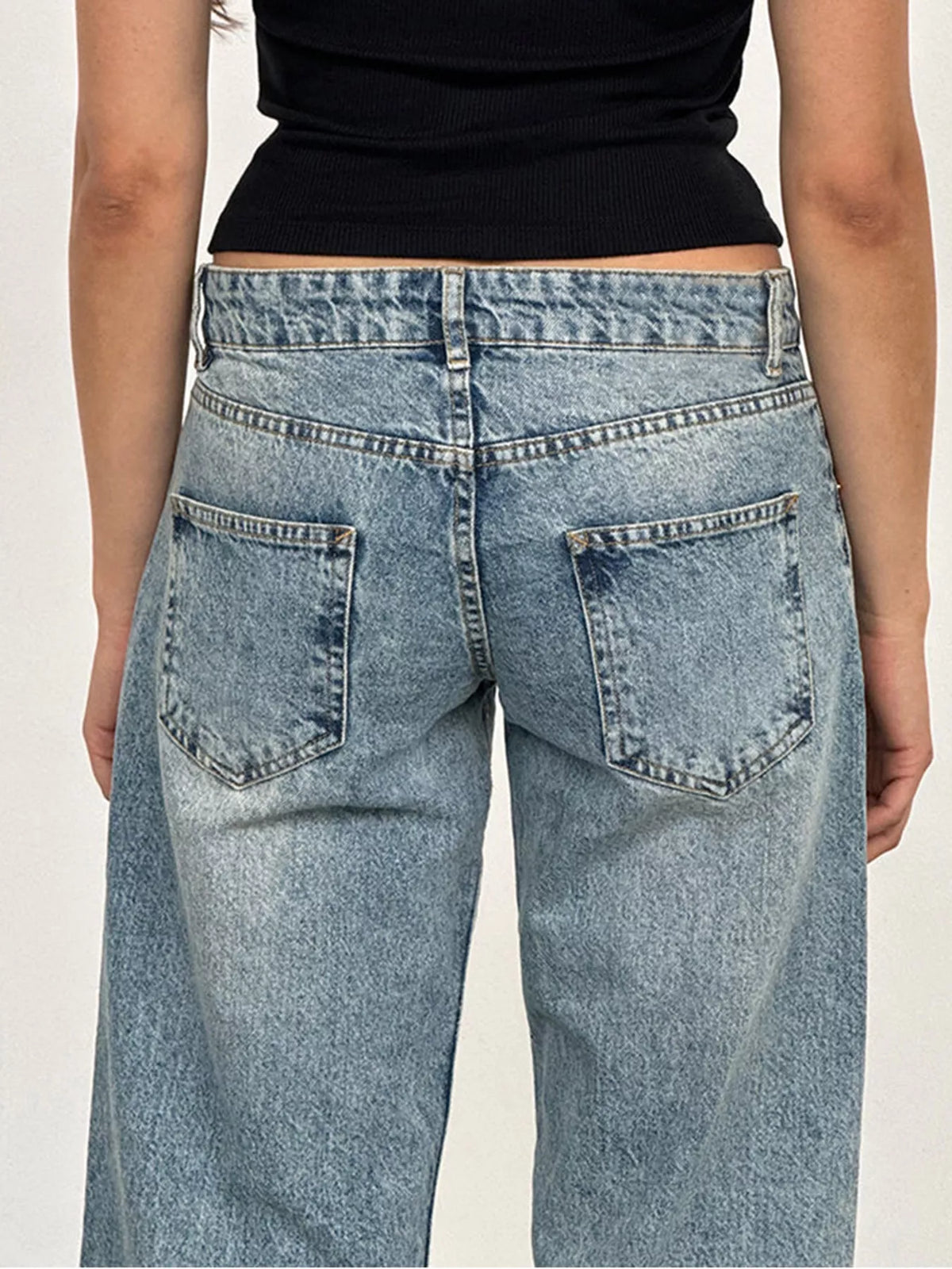 Vintage Wash Low-Rise Wide-Leg Jeans — back view