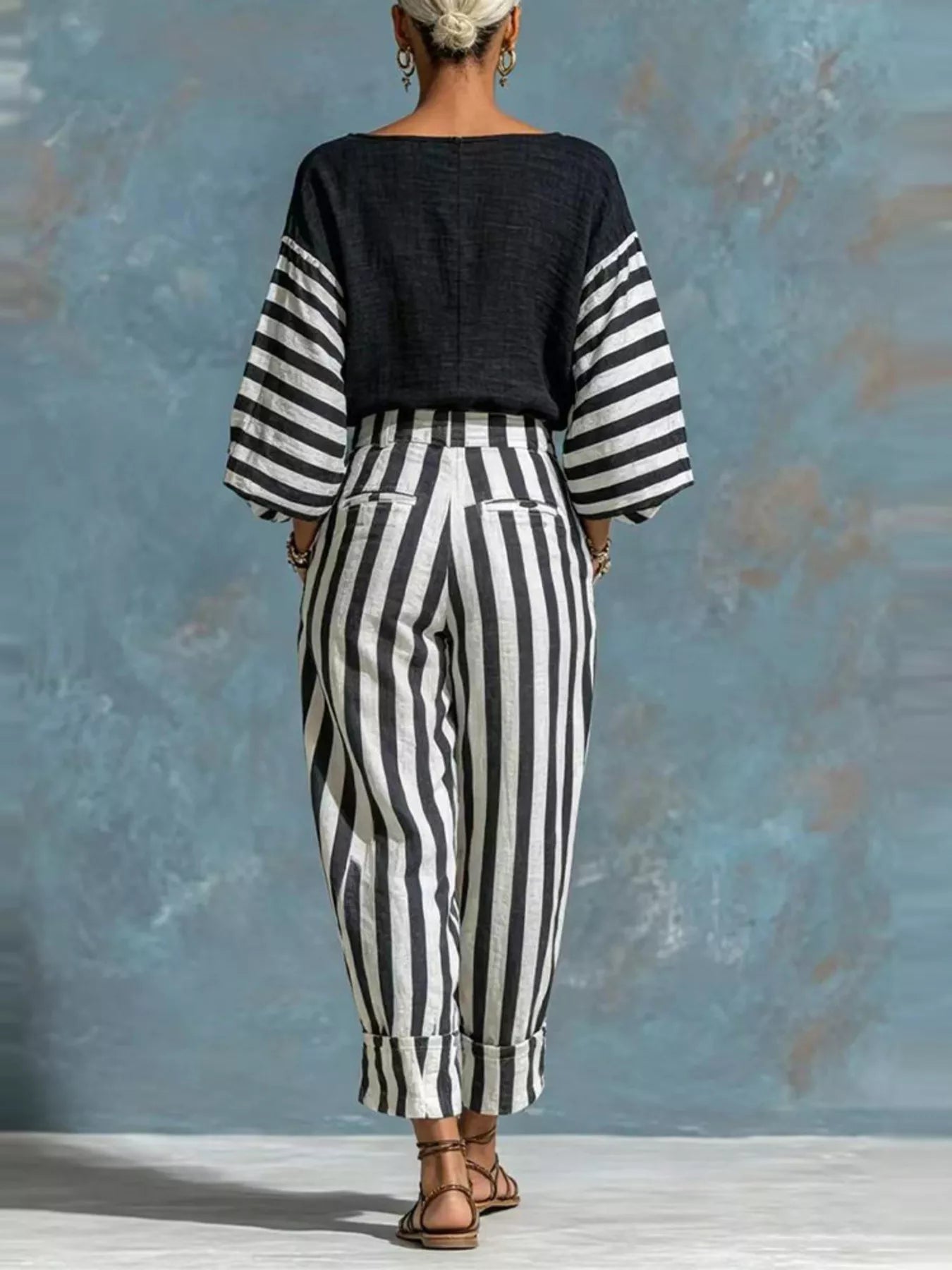 Trendsi Striped Long Sleeve Top and Pants Set -
