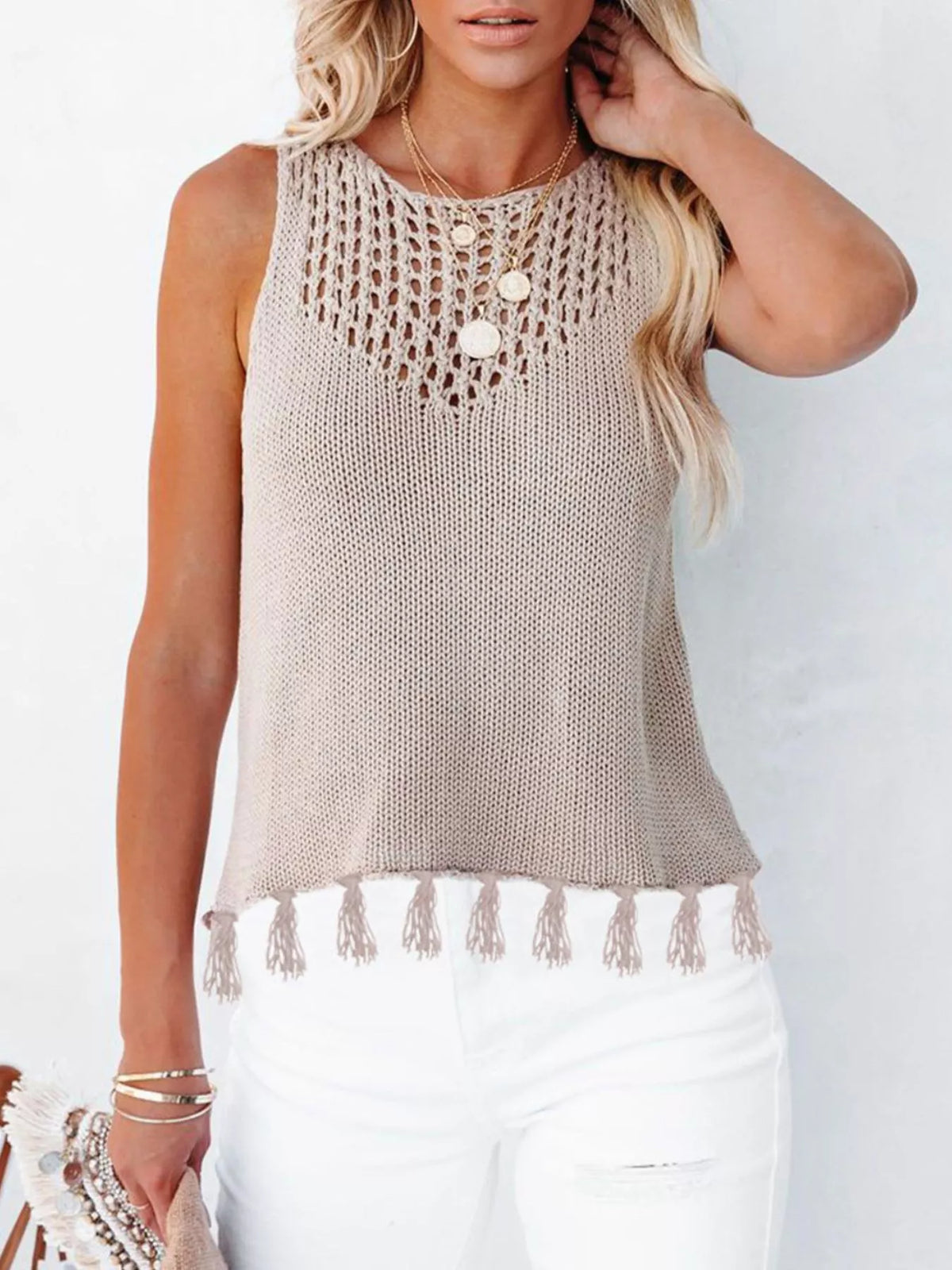 Trendsi Tassel Knit Tank -