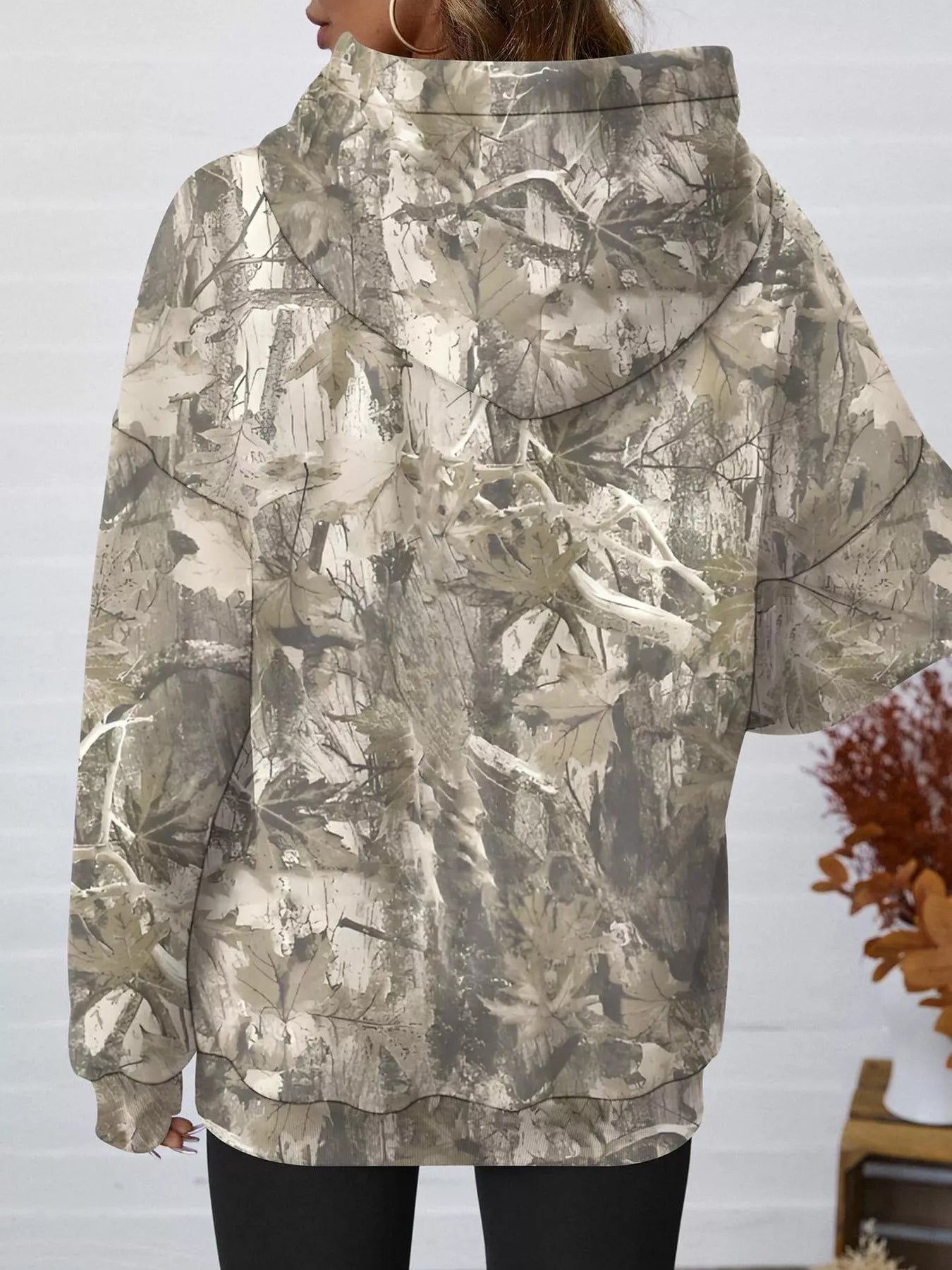 Trendsi Printed Kangaroo Pocket Oversized Hoodie -