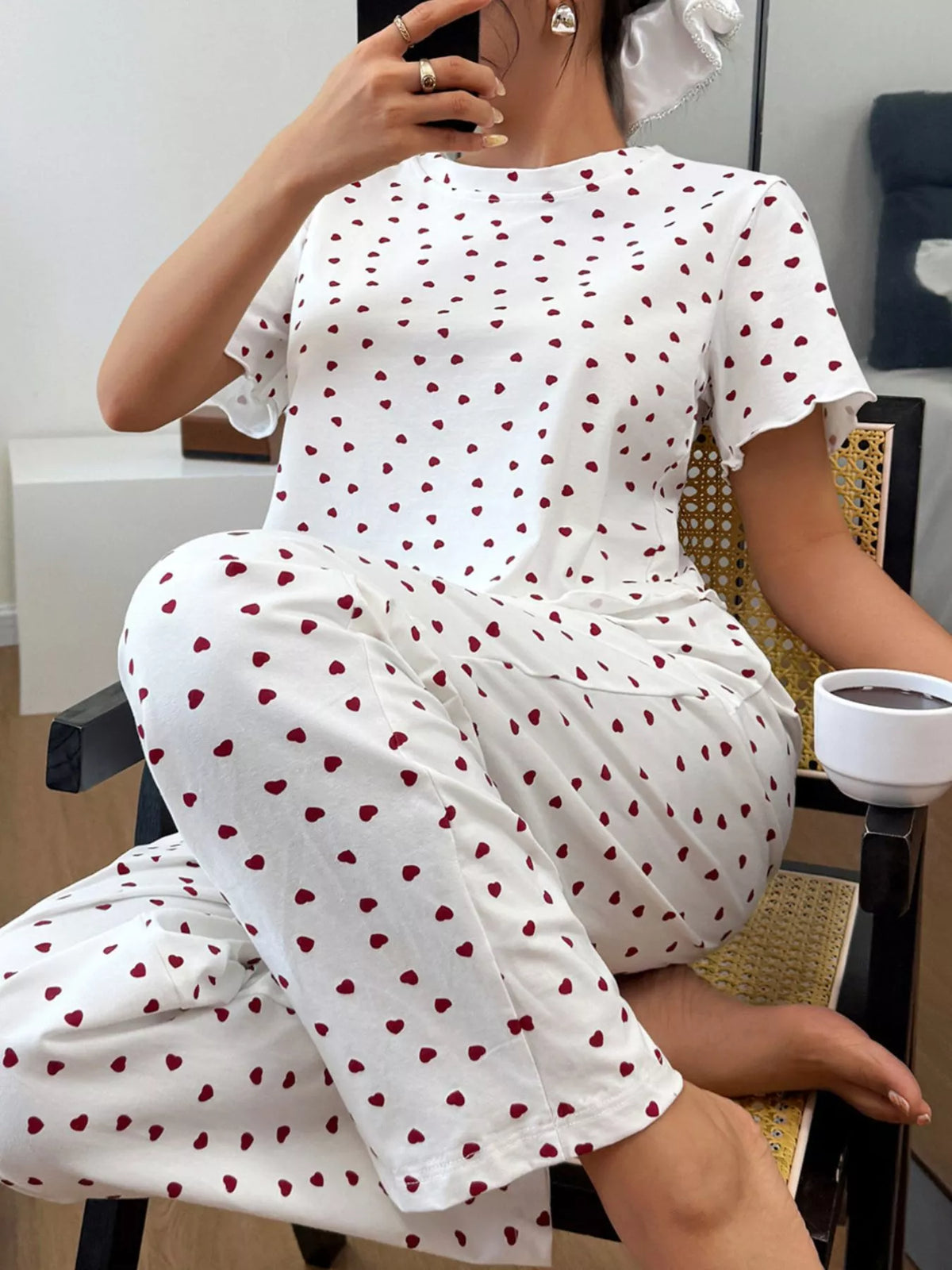 Trendsi Polka Dot Short Sleeve Top and Shorts Set -
