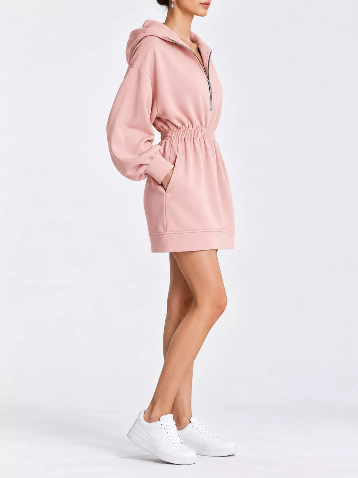 Half-Zip Hooded Sweatshirt Dress — side view